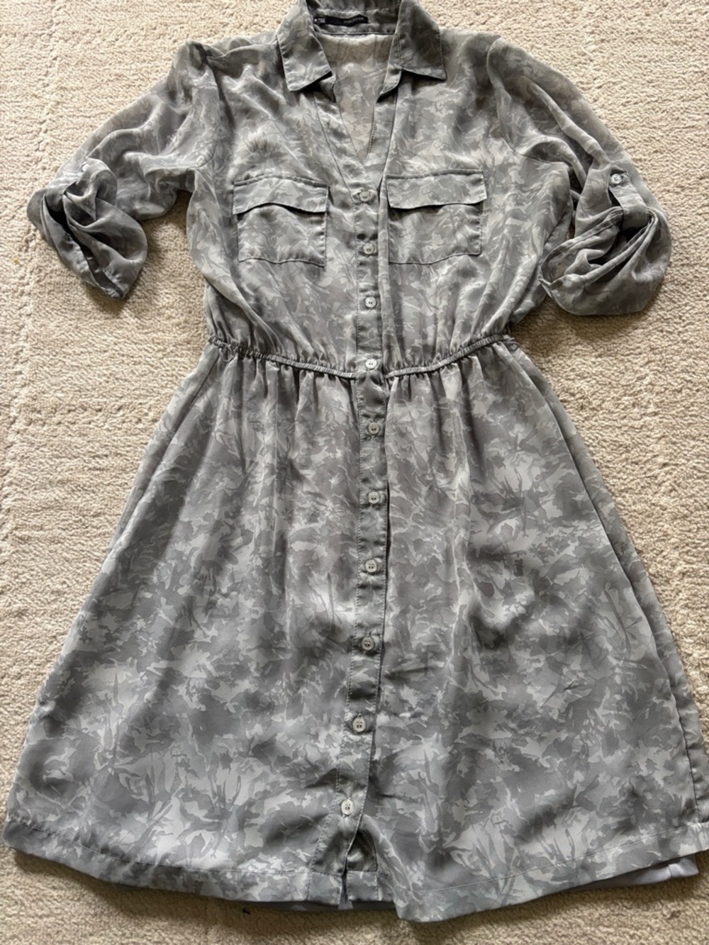 Maurices Gray Floral Midi Shirt Dress
